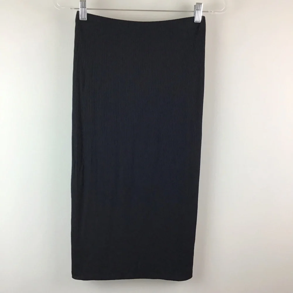 NWT Krisa Black Ribbed Knit Midi Pencil Skirt | XS 0/2
